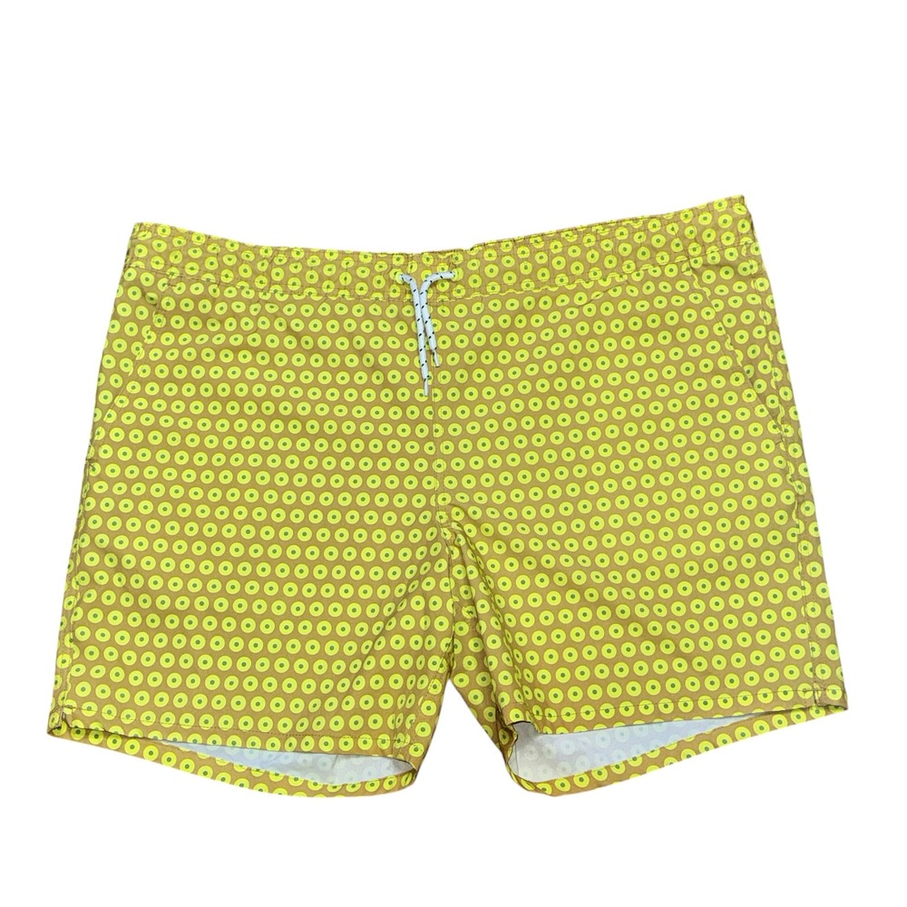 George Mens Swim Trunks XL 40-42 Yellow Tan Geometric Circle Print READ Unlined